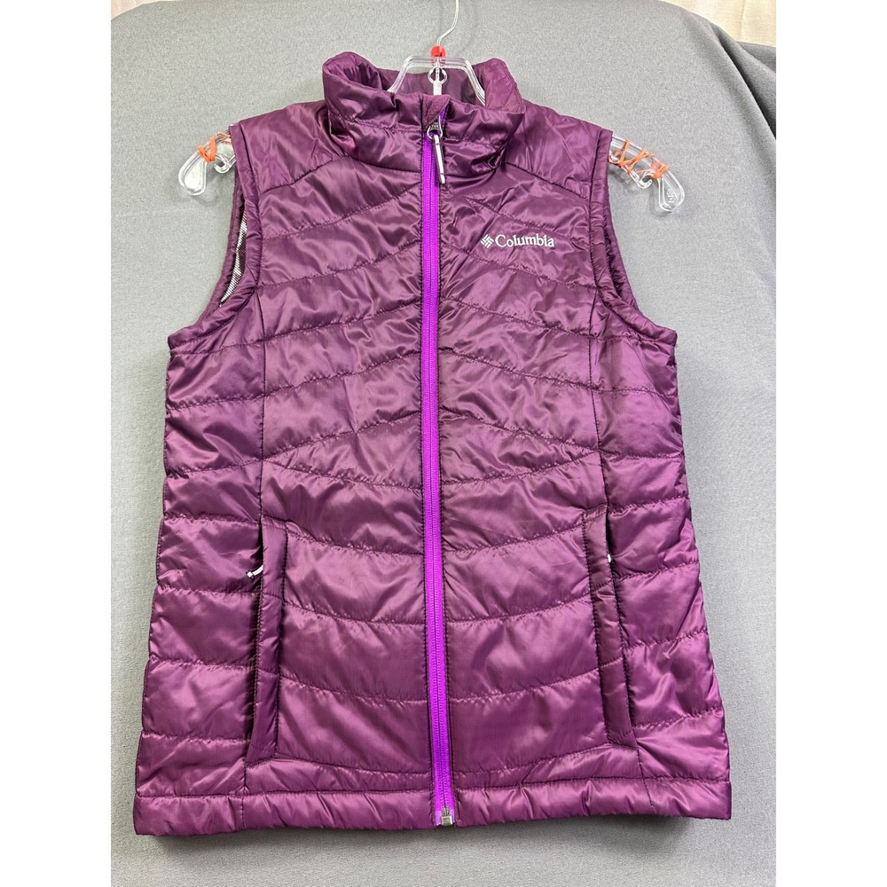 Columbia Omni-Heat Puffer Vest Girls Medium Purple Quilted Full Zip Sleeveless